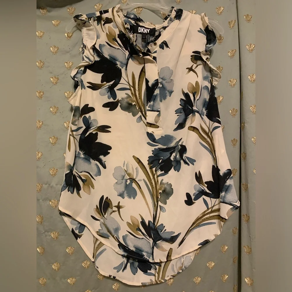 NWT DKNY Floral Tank Top Blouse Size L - Picture 1 of 6